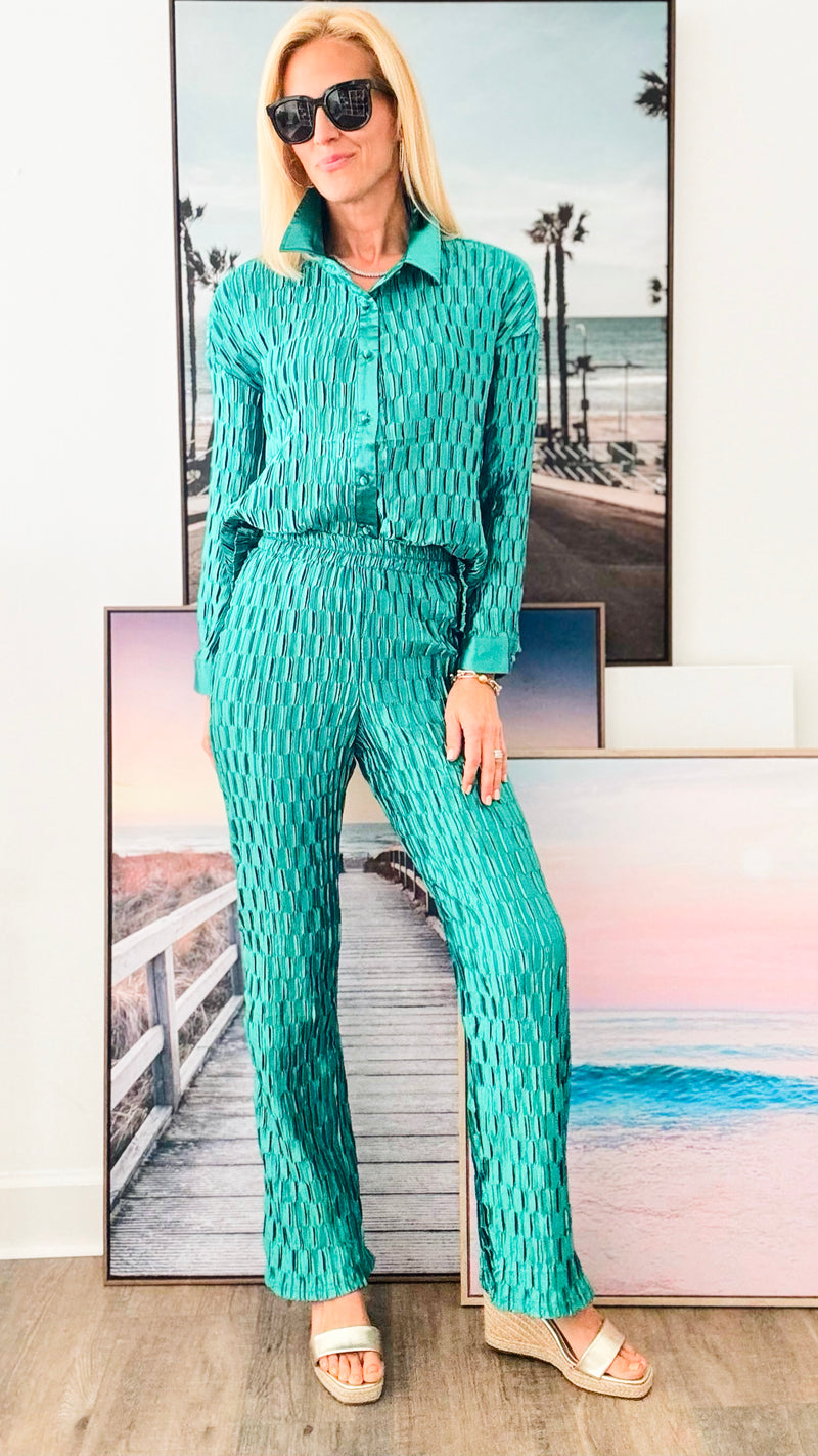 Long Sleeve Top & Wide Leg Pants Ruched Set-210 Loungewear/Sets-Rousseau-Coastal Bloom Boutique, find the trendiest versions of the popular styles and looks Located in Indialantic, FL