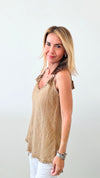 Braided Detail Italian Linen Tank - Light Camel-100 Sleeveless Tops-Germany-Coastal Bloom Boutique, find the trendiest versions of the popular styles and looks Located in Indialantic, FL