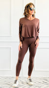 Brushed Microfiber Loungewear Set - Brown-210 Loungewear/Sets-Zenana-Coastal Bloom Boutique, find the trendiest versions of the popular styles and looks Located in Indialantic, FL