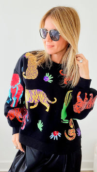Walk About The Zoo Queen of Sparkles Sweatshirt - Black-130 Long Sleeve Tops-Queen of Sparkles-Coastal Bloom Boutique, find the trendiest versions of the popular styles and looks Located in Indialantic, FL
