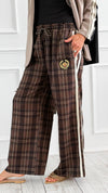 Classic Emblem Plaid Italian Pants- Brown-100 Pants-TATTOO Z-Coastal Bloom Boutique, find the trendiest versions of the popular styles and looks Located in Indialantic, FL