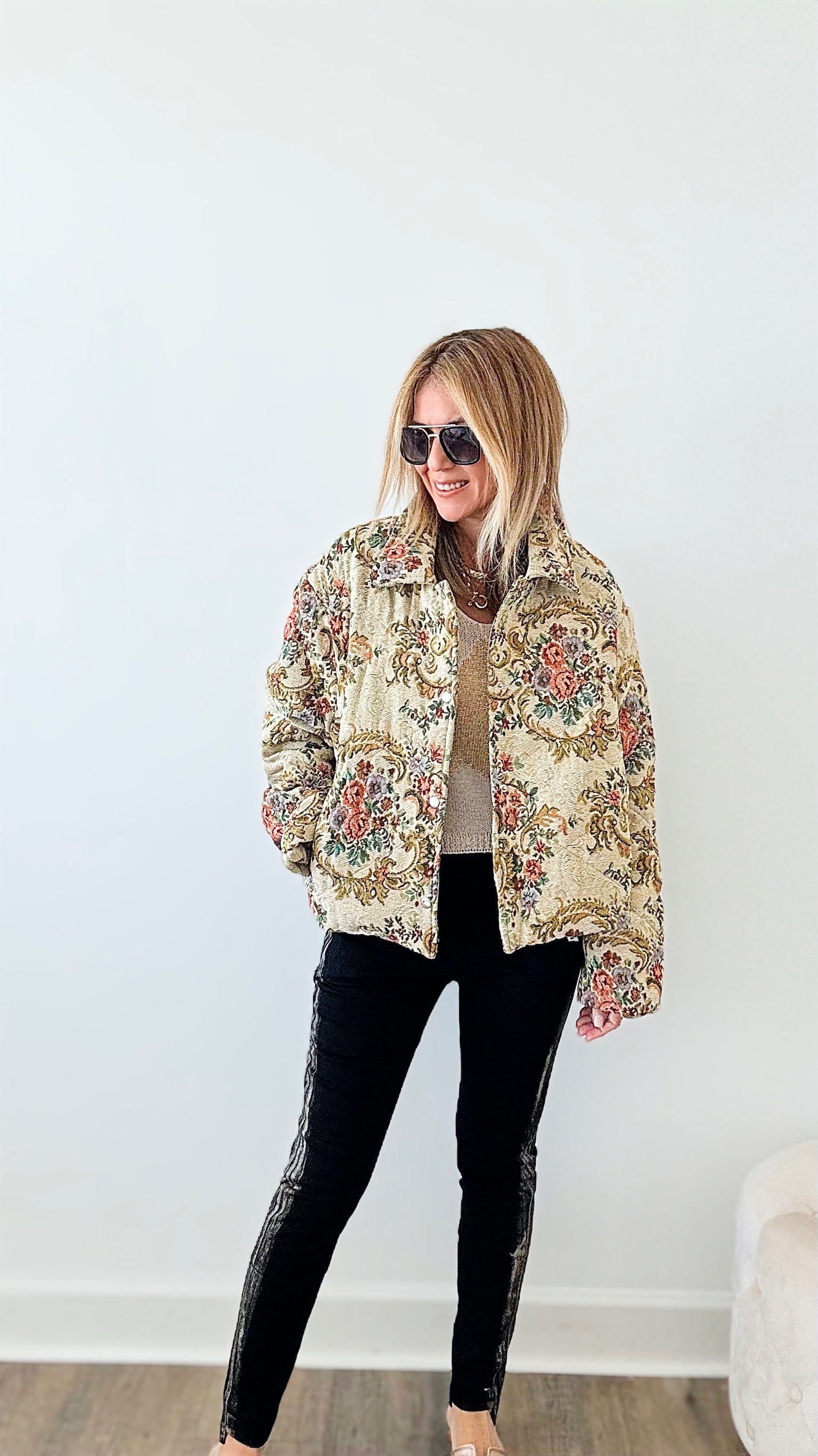 Floral Print Puff Jacket-160 Jackets-ROUSSEAU-Coastal Bloom Boutique, find the trendiest versions of the popular styles and looks Located in Indialantic, FL