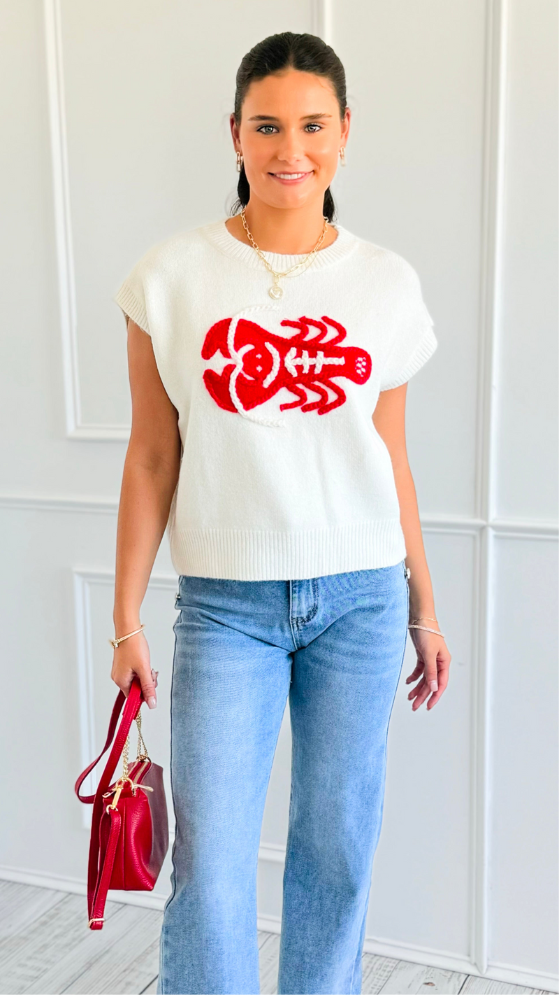 Lobster Embroidered Vest-150 Cardigans/Layers-Dreamers-Coastal Bloom Boutique, find the trendiest versions of the popular styles and looks Located in Indialantic, FL