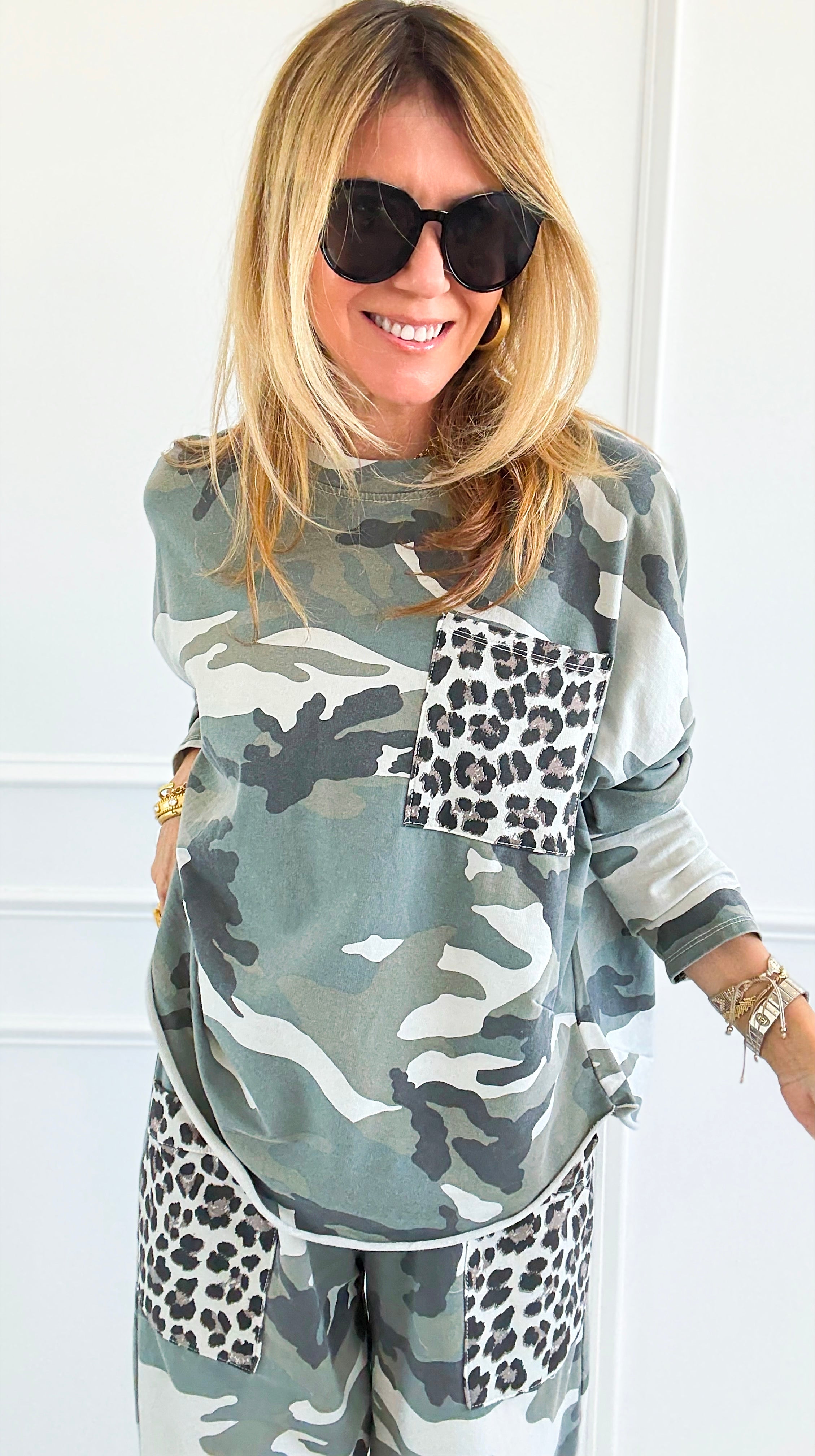 Camo & Wild Italian Long Sleeve Top-110 Long Sleeve Tops-AZUL MONACO-Coastal Bloom Boutique, find the trendiest versions of the popular styles and looks Located in Indialantic, FL