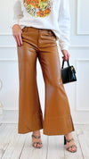 Holiday Luxe Faux Leather Flare Leg Pants - Camel-100 Pants-SO ME-Coastal Bloom Boutique, find the trendiest versions of the popular styles and looks Located in Indialantic, FL