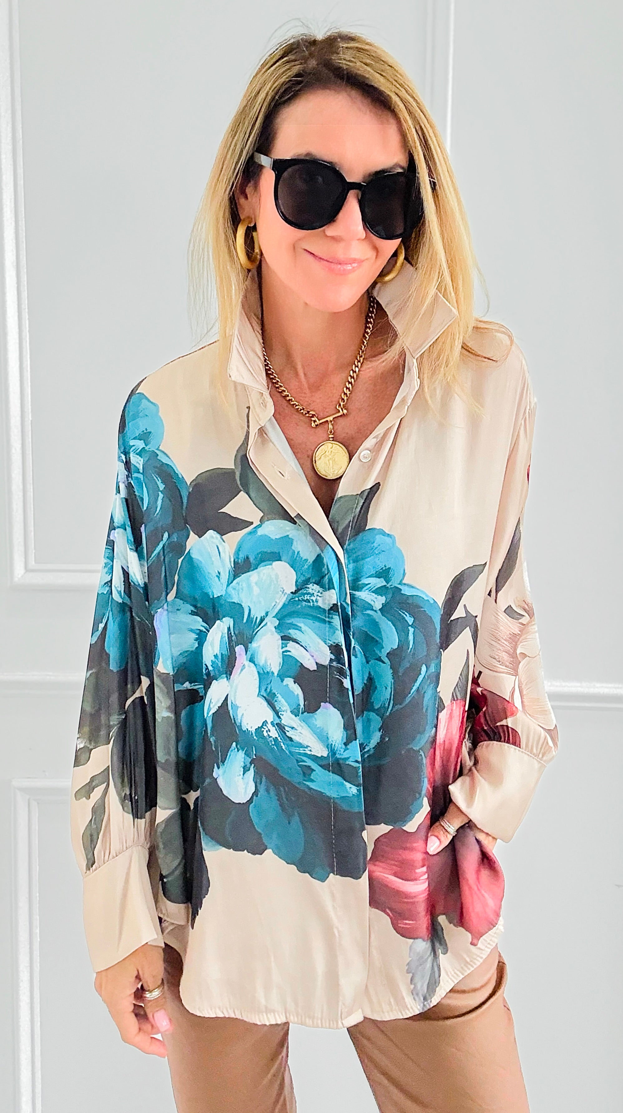 Romantic Garden Italian Blouse-110 Long Sleeve Tops-TATTOO Z-Coastal Bloom Boutique, find the trendiest versions of the popular styles and looks Located in Indialantic, FL