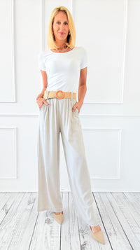 Belted Bliss Italian Pant- Ecru-100 Pants-Italianissimo-Coastal Bloom Boutique, find the trendiest versions of the popular styles and looks Located in Indialantic, FL
