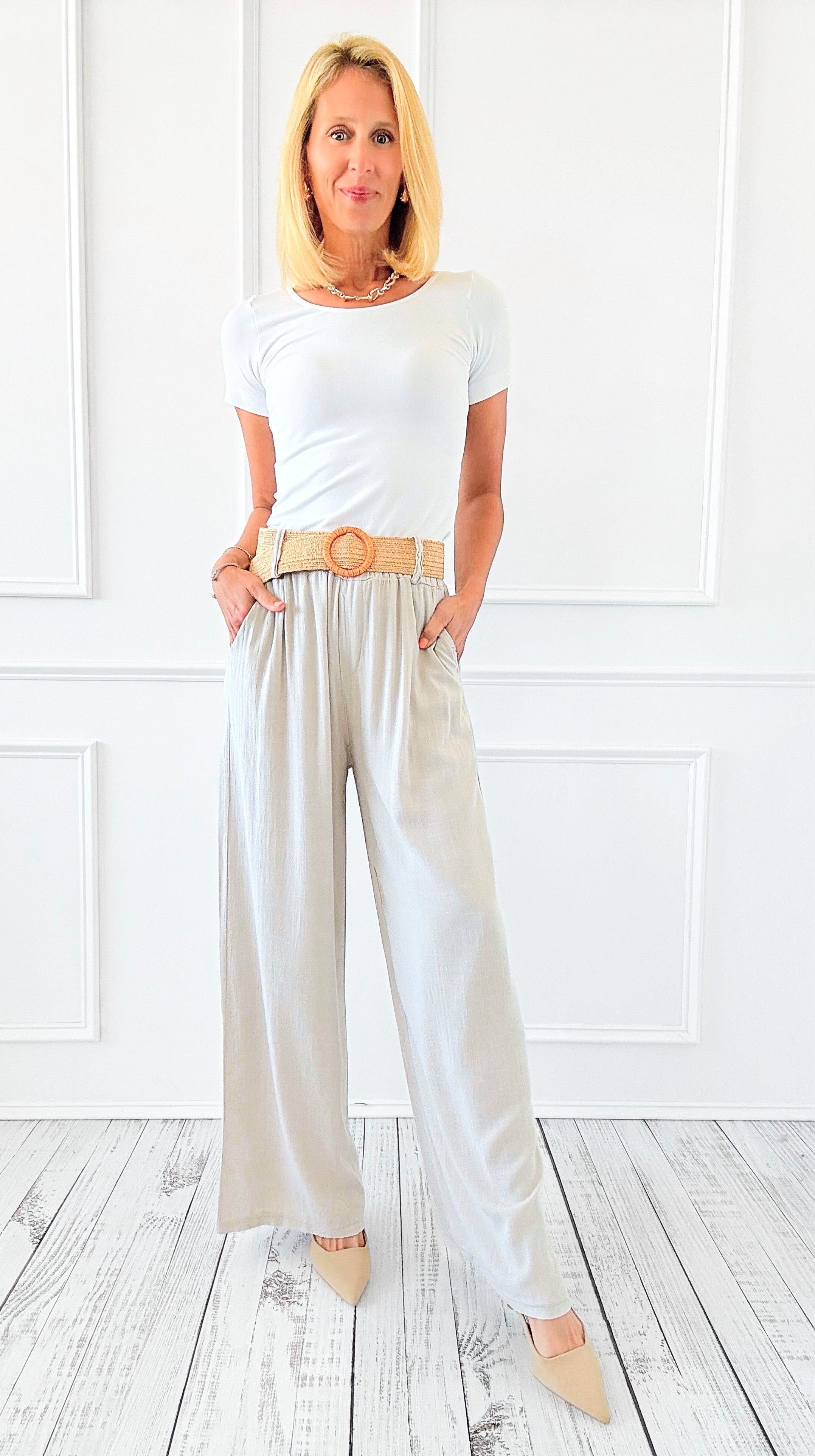 Belted Bliss Italian Pant- Ecru-100 Pants-Italianissimo-Coastal Bloom Boutique, find the trendiest versions of the popular styles and looks Located in Indialantic, FL