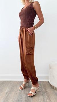 Luxe Look Italian Cargo Joggers - Tobacco-170 Bottoms-Germany-Coastal Bloom Boutique, find the trendiest versions of the popular styles and looks Located in Indialantic, FL