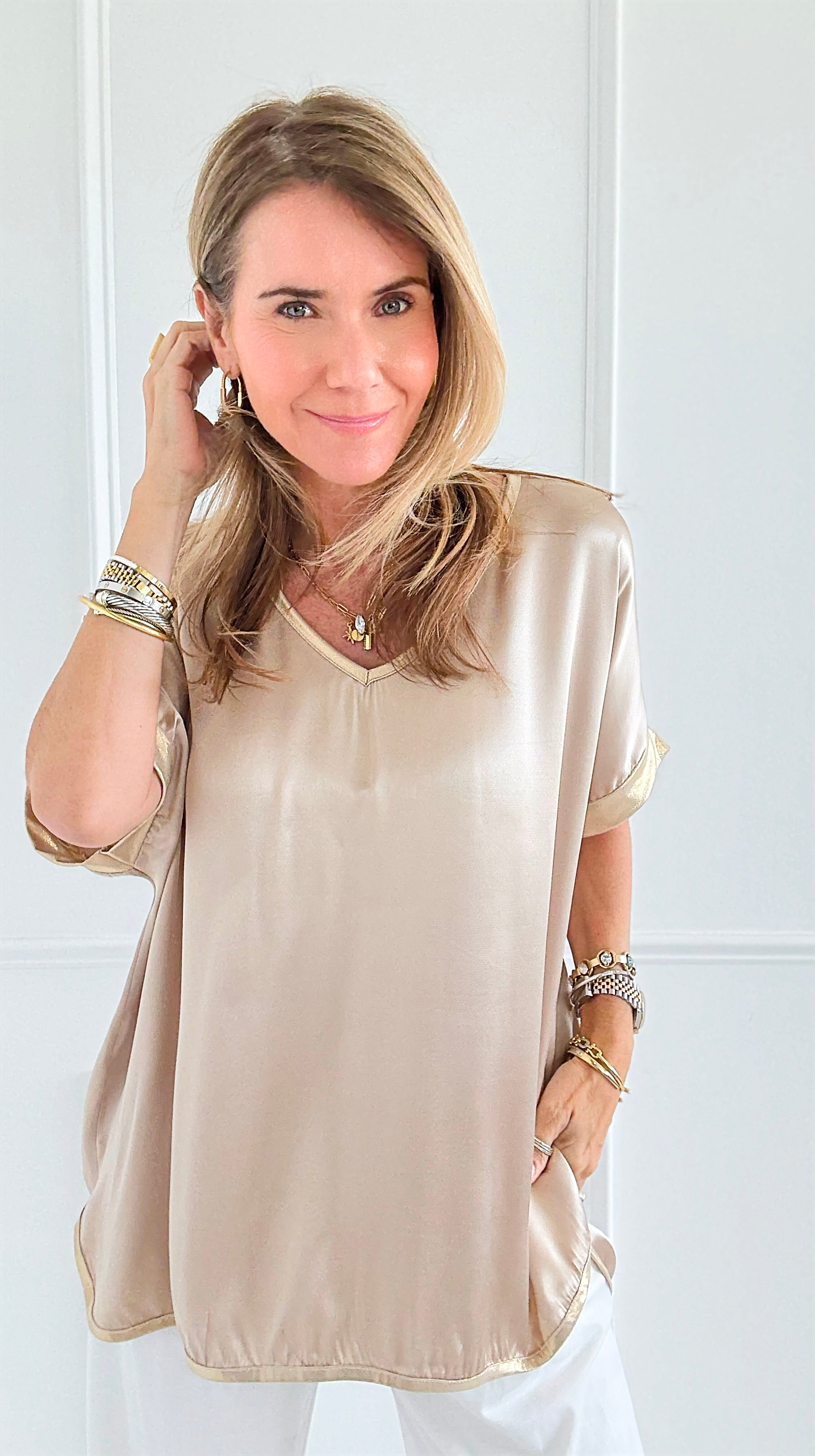 Shine On Relaxed Italian V-Neck Top-110 short Sleeve Top-CLEAR S-Coastal Bloom Boutique, find the trendiest versions of the popular styles and looks Located in Indialantic, FL