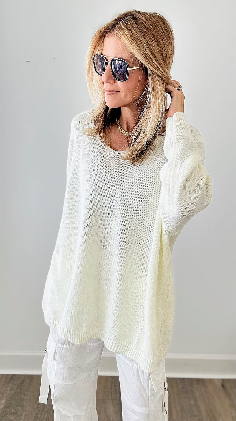 Karma Logo Oversized Knit Sweater-140 Sweaters-VENTI6 OUTLET-Coastal Bloom Boutique, find the trendiest versions of the popular styles and looks Located in Indialantic, FL