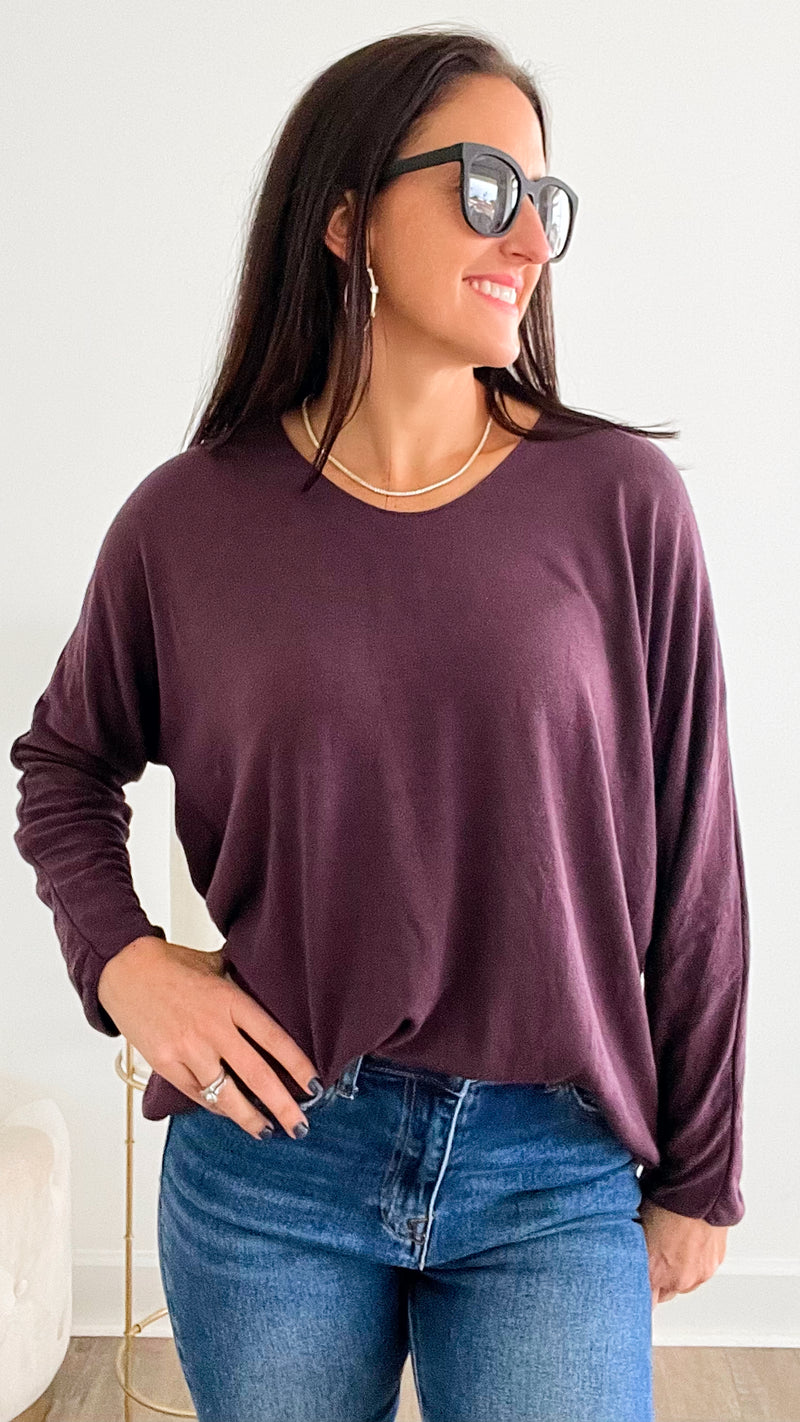 Italian Knit Pullover - Plum-140 Sweaters-Italianissimo-Coastal Bloom Boutique, find the trendiest versions of the popular styles and looks Located in Indialantic, FL