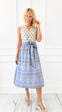 Santorini Breeze Waist Tie Midi Dress-200 Dresses/Jumpsuits/Rompers-VOY-Coastal Bloom Boutique, find the trendiest versions of the popular styles and looks Located in Indialantic, FL