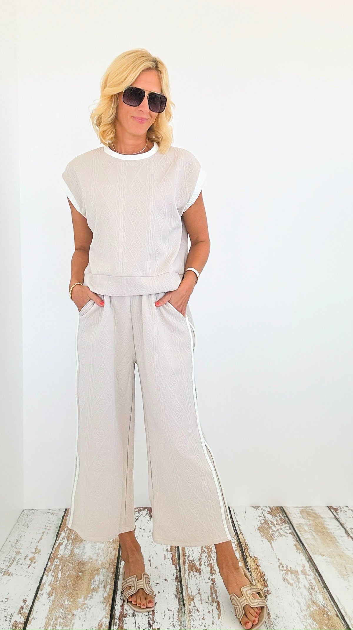 Knit Pattern Pants & Sleeveless Top Set-100 Pants-Why Dress-Coastal Bloom Boutique, find the trendiest versions of the popular styles and looks Located in Indialantic, FL