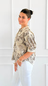 Countryside Reverie Puff Sleeve Top - Grey-110 Short Sleeve Tops-GIGIO-Coastal Bloom Boutique, find the trendiest versions of the popular styles and looks Located in Indialantic, FL