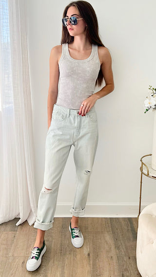 Washed Ribbed Tank Top - Bone-100 Sleeveless Tops-Zenana-Coastal Bloom Boutique, find the trendiest versions of the popular styles and looks Located in Indialantic, FL