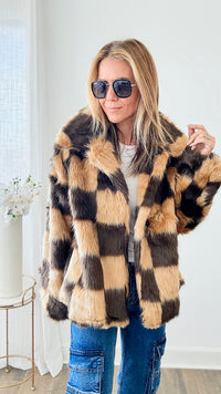 Checkmate Faux Fur Jacket - Mocha/Latte-BIBI-Coastal Bloom Boutique, find the trendiest versions of the popular styles and looks Located in Indialantic, FL
