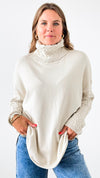 Cable Turtleneck Italian Sweater- Oyster-140 Sweaters-Italianissimo-Coastal Bloom Boutique, find the trendiest versions of the popular styles and looks Located in Indialantic, FL