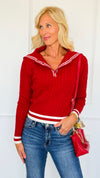 Seabreeze Cable Knit Sailor Sweater - Red-140 Sweaters-LOVE TREE-Coastal Bloom Boutique, find the trendiest versions of the popular styles and looks Located in Indialantic, FL