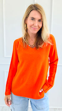 Soho Italian V-Neck Pullover - Orange-140 Sweaters-Italianissimo/ Max & D-Coastal Bloom Boutique, find the trendiest versions of the popular styles and looks Located in Indialantic, FL