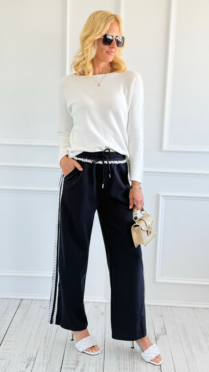 Track Luxe Drawstring Pants - Navy-170 Bottoms-7Mango7-Coastal Bloom Boutique, find the trendiest versions of the popular styles and looks Located in Indialantic, FL