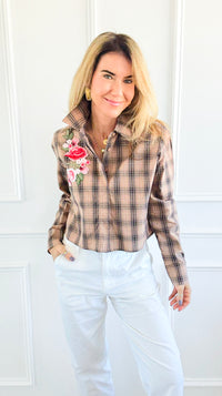 CB Custom - Wildflower Plans Button Down Top-110 Long Sleeve Tops-Active Basic / Holly-Coastal Bloom Boutique, find the trendiest versions of the popular styles and looks Located in Indialantic, FL