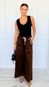 Pocket Glam Italian Flare Leg Pant- Brown-100 Pants-TATTOO Z-Coastal Bloom Boutique, find the trendiest versions of the popular styles and looks Located in Indialantic, FL