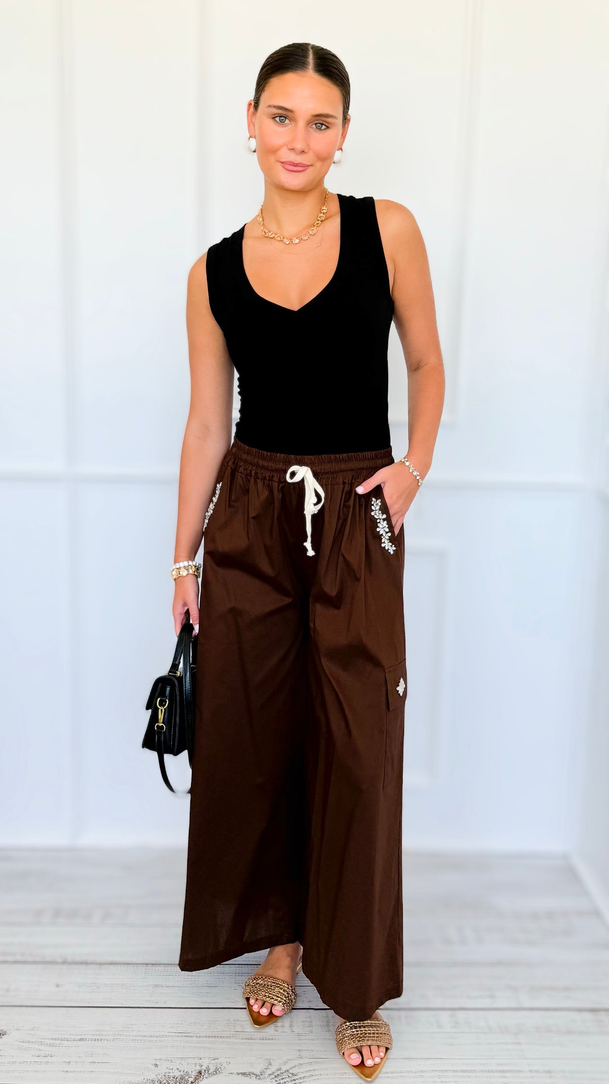 Pocket Glam Italian Flare Leg Pant- Brown-100 Pants-TATTOO Z-Coastal Bloom Boutique, find the trendiest versions of the popular styles and looks Located in Indialantic, FL