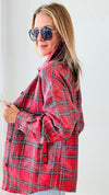 Clear Sequin Plaid Christmas Shirt - Red Multi-160 Jackets-BIBI-Coastal Bloom Boutique, find the trendiest versions of the popular styles and looks Located in Indialantic, FL