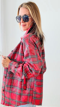 Clear Sequin Plaid Christmas Shirt - Red Multi-160 Jackets-BIBI-Coastal Bloom Boutique, find the trendiest versions of the popular styles and looks Located in Indialantic, FL