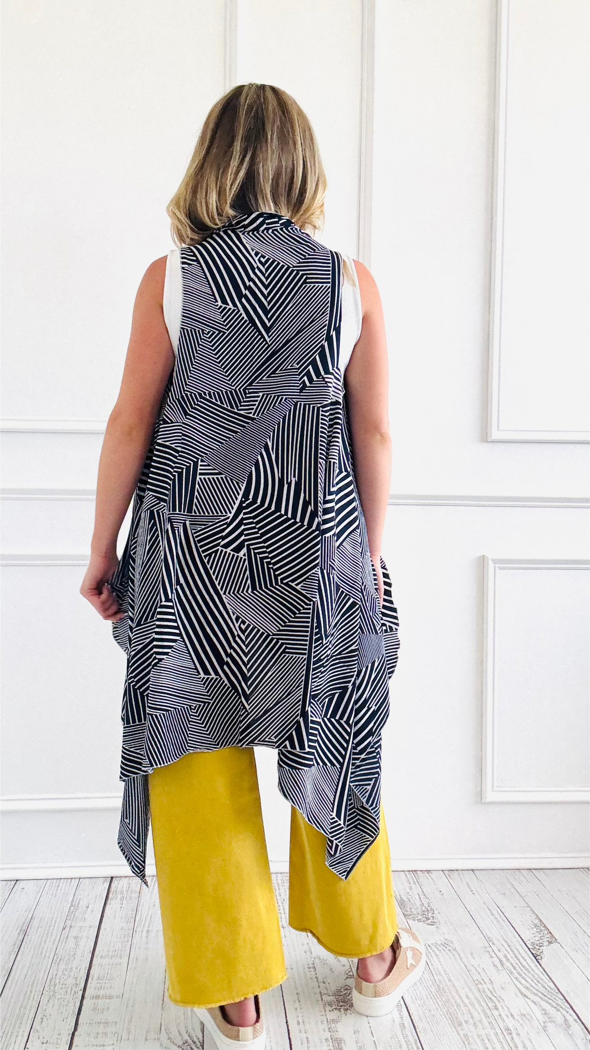 Geo Lines Open Drape Vest-150 Cardigans/Layers-Designer House-Coastal Bloom Boutique, find the trendiest versions of the popular styles and looks Located in Indialantic, FL