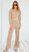 Textured Pants & Zip Hoodie Set-210 Loungewear/Sets-rivir-Coastal Bloom Boutique, find the trendiest versions of the popular styles and looks Located in Indialantic, FL