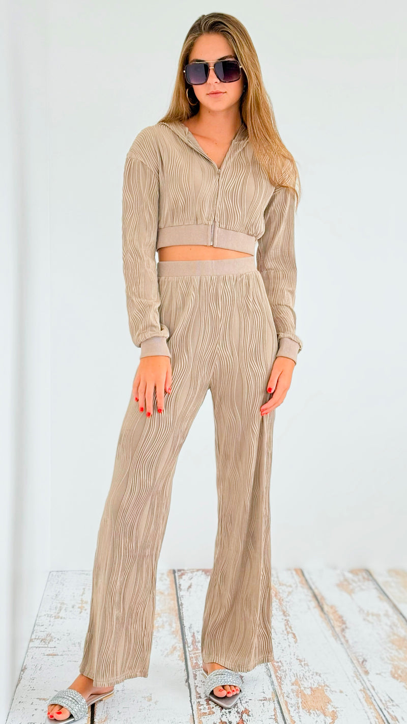 Textured Pants & Zip Hoodie Set-210 Loungewear/Sets-rivir-Coastal Bloom Boutique, find the trendiest versions of the popular styles and looks Located in Indialantic, FL