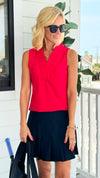 Ruffled Placket Sleeveless Top - Red-100 Sleeveless Tops-ARYEH-Coastal Bloom Boutique, find the trendiest versions of the popular styles and looks Located in Indialantic, FL