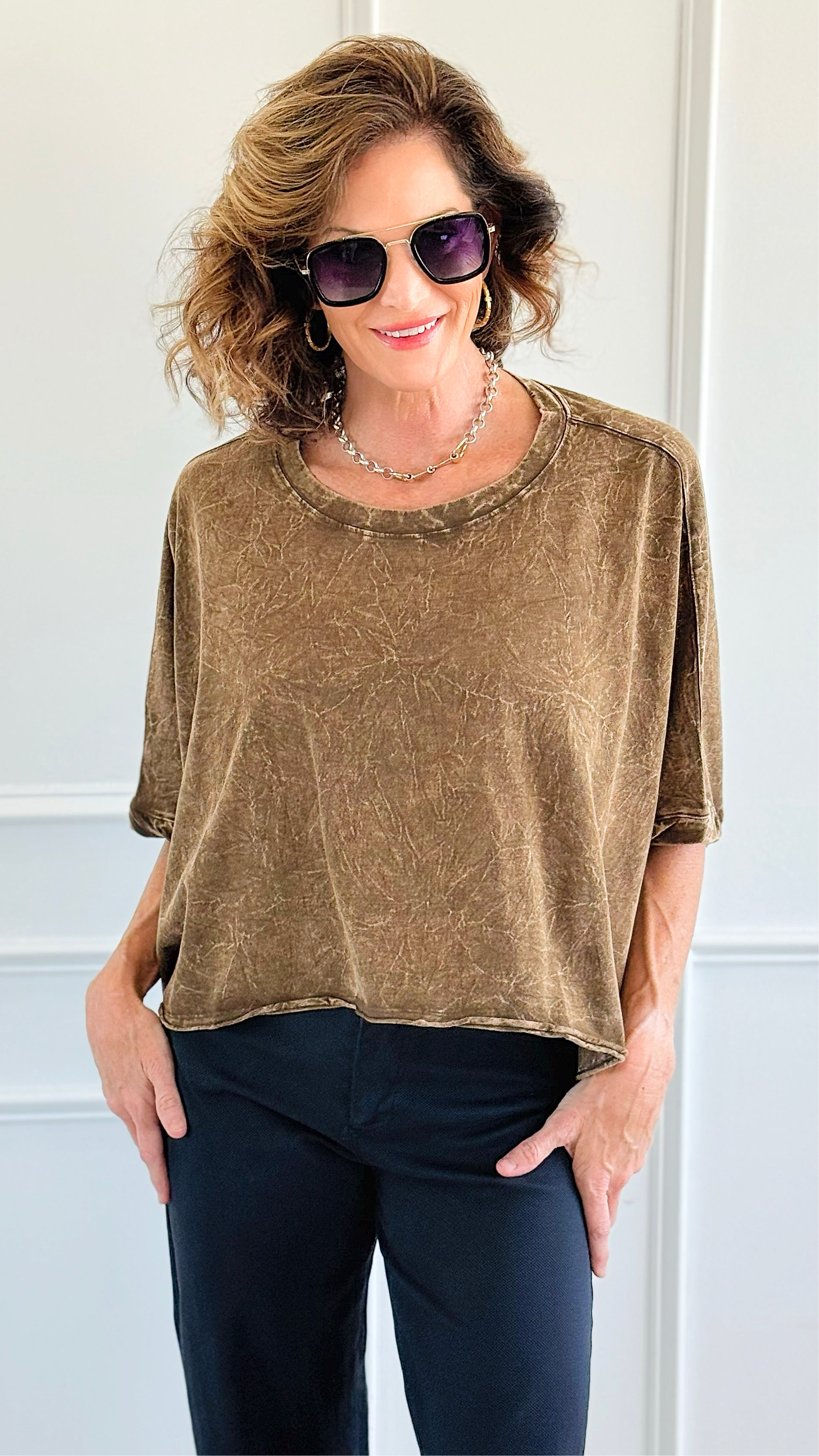 Coastal Crinkle Oversized Tee- Brown-110 short Sleeve Top-Zenana-Coastal Bloom Boutique, find the trendiest versions of the popular styles and looks Located in Indialantic, FL