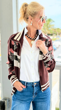 Botanical Zip-Front Knit Cardigan