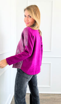 Silver Shine V-Neck Italian Pullover - Magenta-130 Long sleeve top-Italianissimo-Coastal Bloom Boutique, find the trendiest versions of the popular styles and looks Located in Indialantic, FL