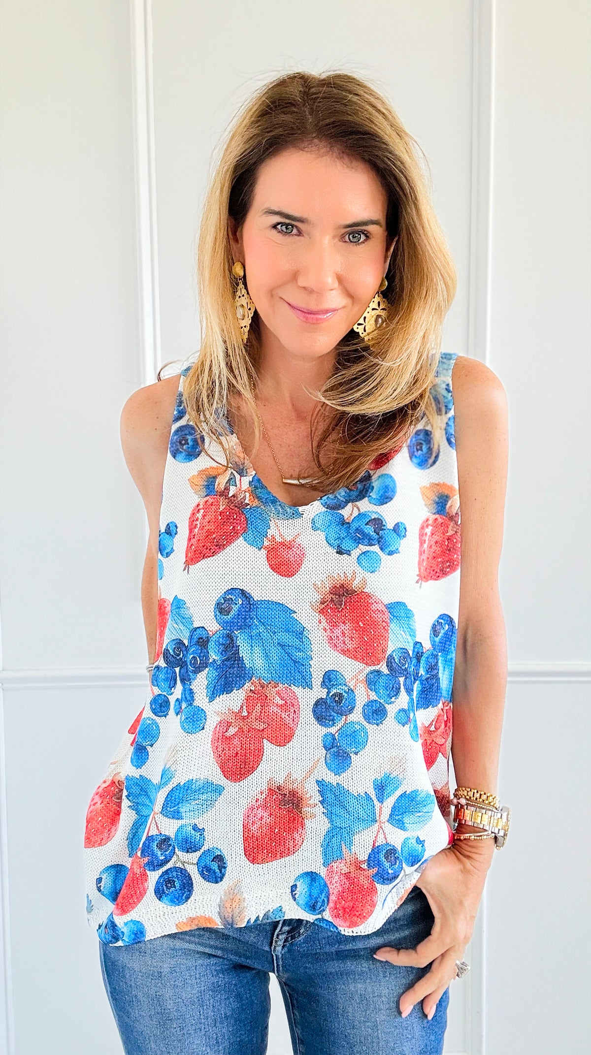 Fruit Garden Italian Knit Tank-100 Sleeveless Tops-Italianissimo-Coastal Bloom Boutique, find the trendiest versions of the popular styles and looks Located in Indialantic, FL