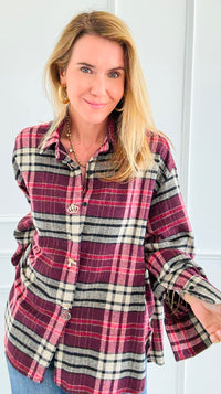 Pretty In Plaid Italian Top-110 Long Sleeve Tops-TATTOO Z-Coastal Bloom Boutique, find the trendiest versions of the popular styles and looks Located in Indialantic, FL