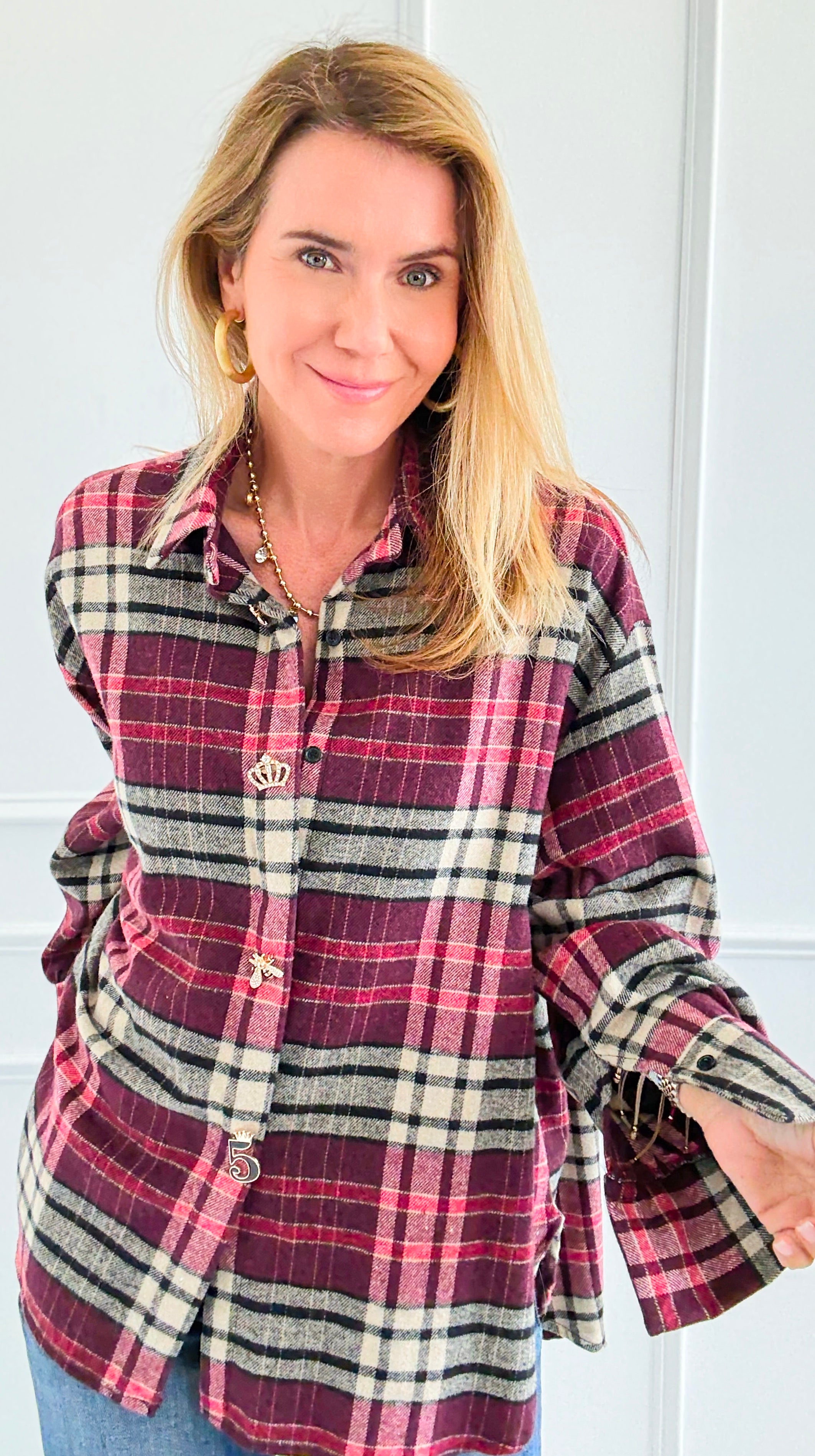 Pretty In Plaid Italian Top-110 Long Sleeve Tops-TATTOO Z-Coastal Bloom Boutique, find the trendiest versions of the popular styles and looks Located in Indialantic, FL