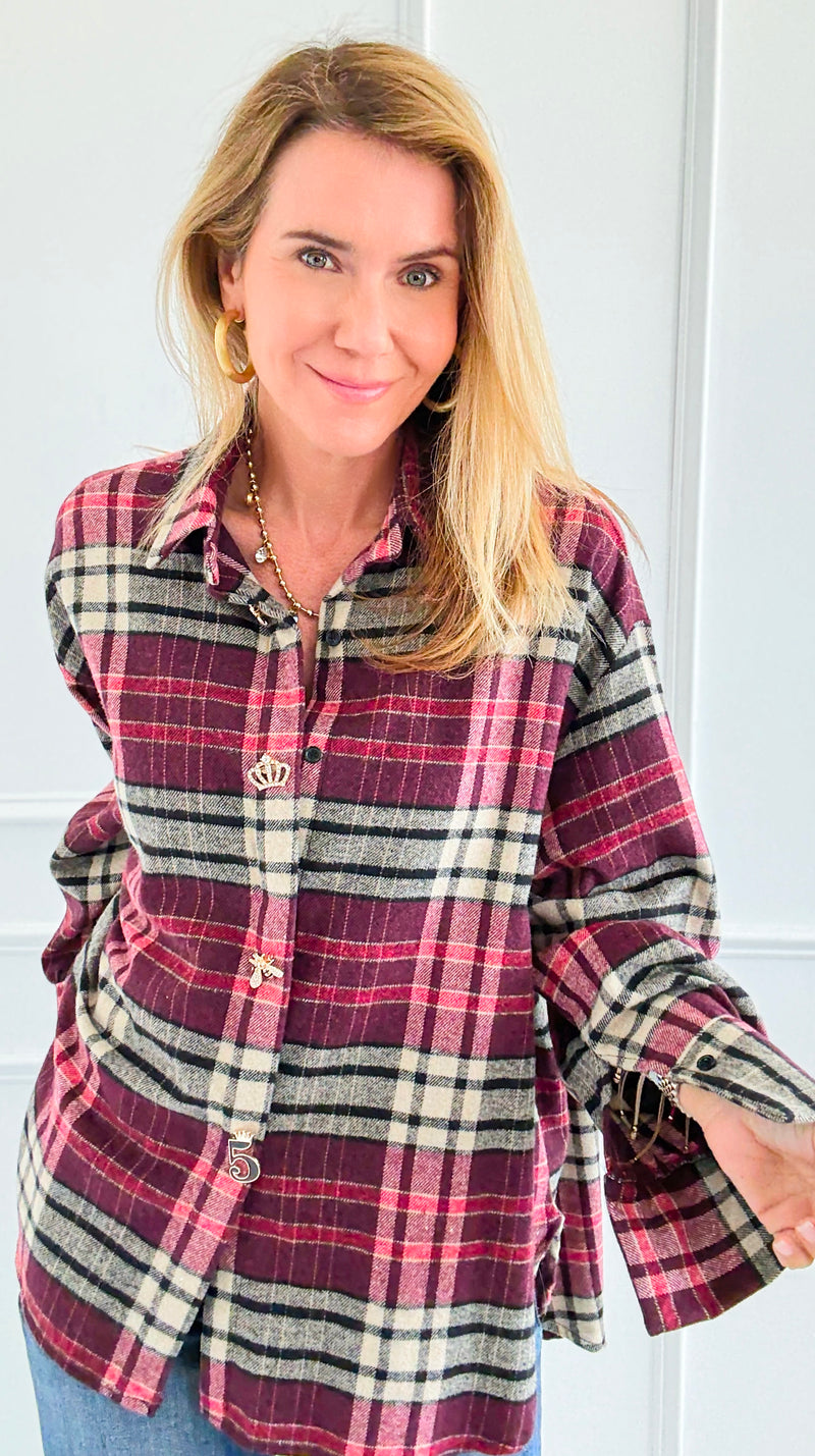 Pretty In Plaid Italian Top-110 Long Sleeve Tops-TATTOO Z-Coastal Bloom Boutique, find the trendiest versions of the popular styles and looks Located in Indialantic, FL