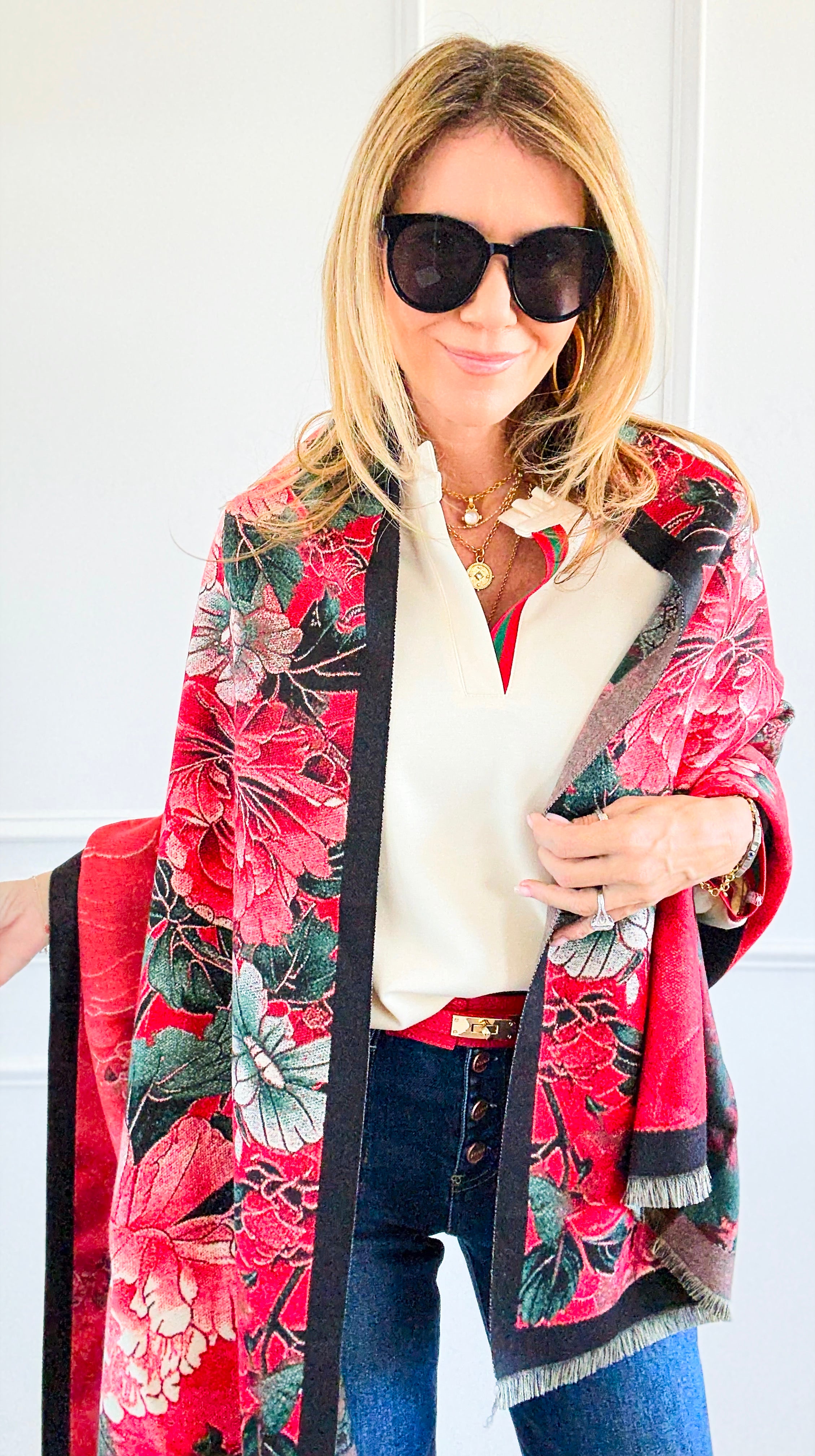 Imperial Peony Blanket Scarf-260 Other Accessories-Original USA-Coastal Bloom Boutique, find the trendiest versions of the popular styles and looks Located in Indialantic, FL