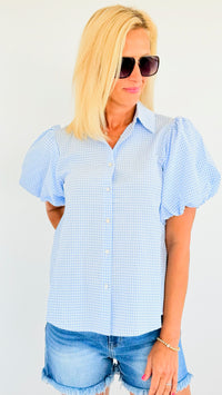 Gingham Short Sleeves Top-110 Short Sleeve Tops-Jodifl-Coastal Bloom Boutique, find the trendiest versions of the popular styles and looks Located in Indialantic, FL