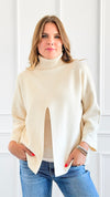 Chic Split Italian Sweater- Cream-140 Sweaters-Italianissimo-Coastal Bloom Boutique, find the trendiest versions of the popular styles and looks Located in Indialantic, FL