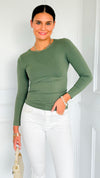 Second Skin Long Sleeve Top - Smoky Olive-130 Long Sleeve Tops-YELETE-Coastal Bloom Boutique, find the trendiest versions of the popular styles and looks Located in Indialantic, FL