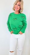 Grinch Embellished Sweatshirt-130 Long Sleeve Tops-Why Dress-Coastal Bloom Boutique, find the trendiest versions of the popular styles and looks Located in Indialantic, FL