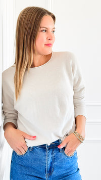 Timeless Comfort Italian Pullover- Oyster-130 Long Sleeve Tops-Italianissimo-Coastal Bloom Boutique, find the trendiest versions of the popular styles and looks Located in Indialantic, FL