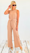 Sleeveless High-Rise Drawstring Wide Leg Jumpsuit-200 dresses/jumpsuits/rompers-BucketList-Coastal Bloom Boutique, find the trendiest versions of the popular styles and looks Located in Indialantic, FL