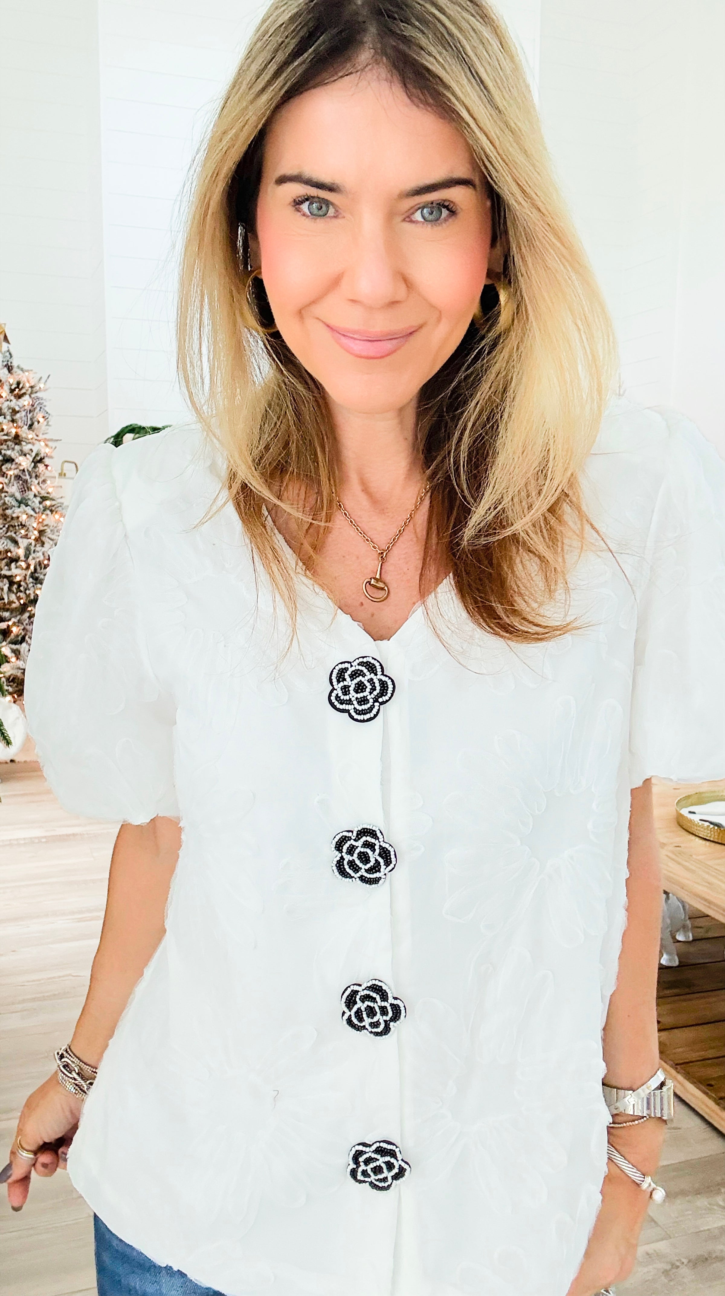 Camellia Crush Puff Blouse - JOH-110 Short Sleeve Tops-Joh Apparel-Coastal Bloom Boutique, find the trendiest versions of the popular styles and looks Located in Indialantic, FL