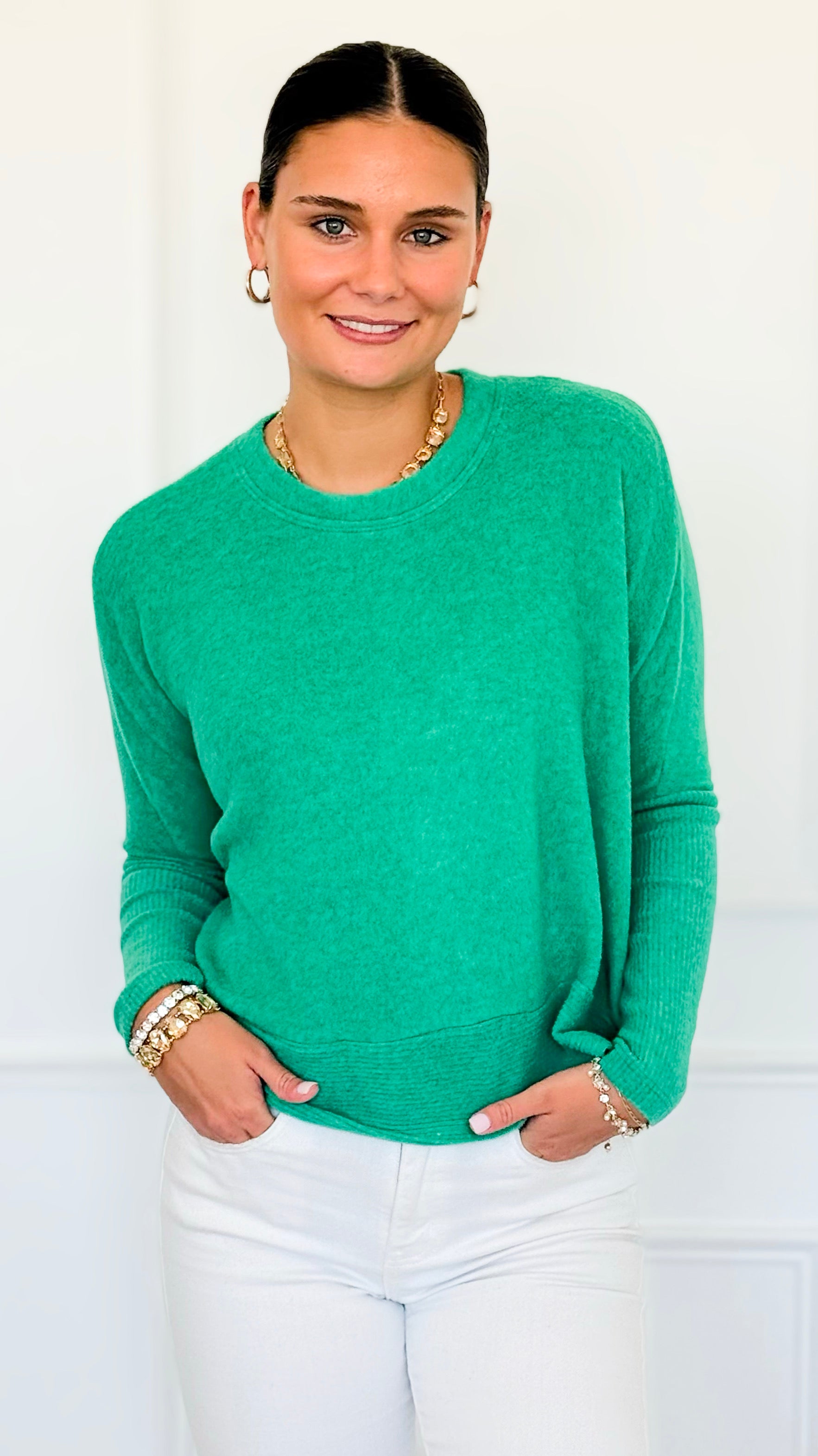 Brushed Melange Sweater - K Green-140 Sweaters-Zenana-Coastal Bloom Boutique, find the trendiest versions of the popular styles and looks Located in Indialantic, FL